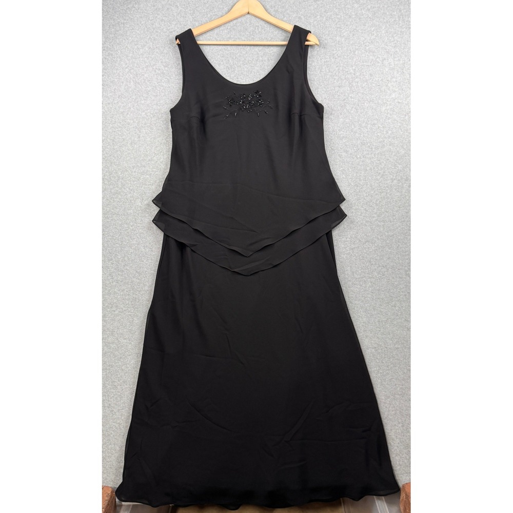 Dressbarn Dress Womens 16W Black Beaded Layered Formal Gown MOB Plus Wedding‎